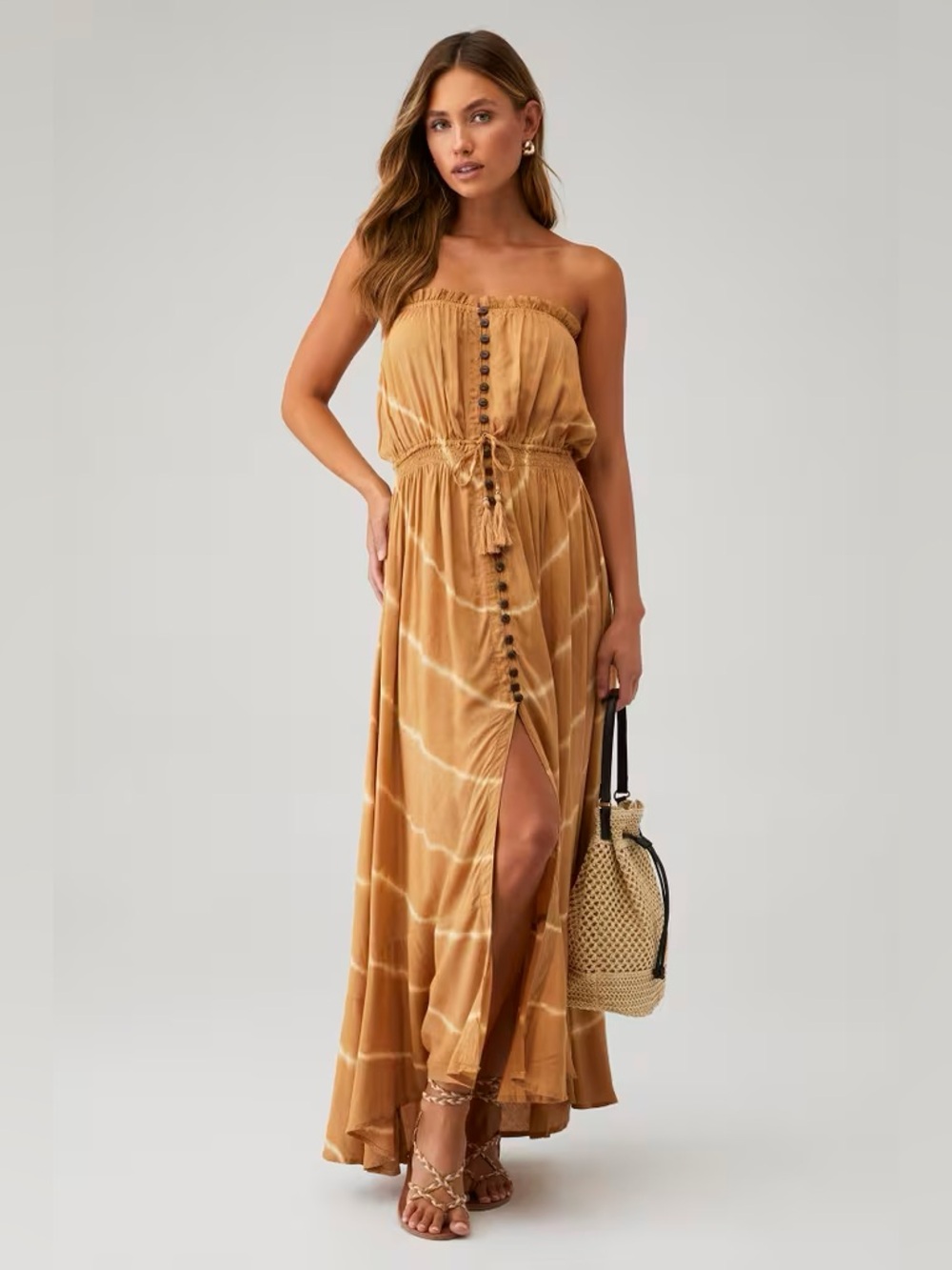 Tiare Hawaii Women's Ryden Strapless Maxi Dress in Sand Dunes Size M/L